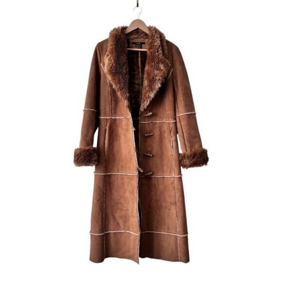 RARE Zara Penny Lane Afghan Contrasting Faux Suede and Shearling Long Coat M - Picture 1 of 12